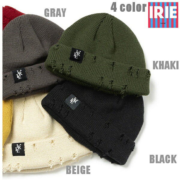 IRIE ニットキャップ RIPPED KNIT CAP IRSS26007 カーキ ブラック グレー ベージュ 【 2026 アイリー ニット帽 /アイリー CAP / 男女兼用 帽子 ニット ビーニー ワッチ / レゲエ / スケーター / アイリー / アイリーライフ / メール便可 / あす楽 】