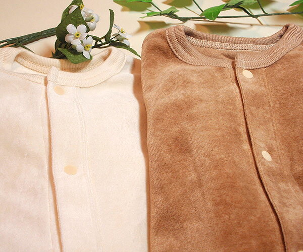 長袖ベロア カバーオール オーガニックコットン 日本製 ベビー服 きなり/ブラウン ...
