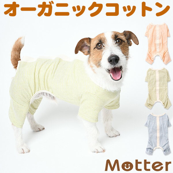 犬の服 オーコット天竺ボーダー半袖フルスーツ 7-9号 大型犬の洋服 オレンジ/グリーン/ブルー 春夏 オーガニックコットンのドッグウエア 日本製