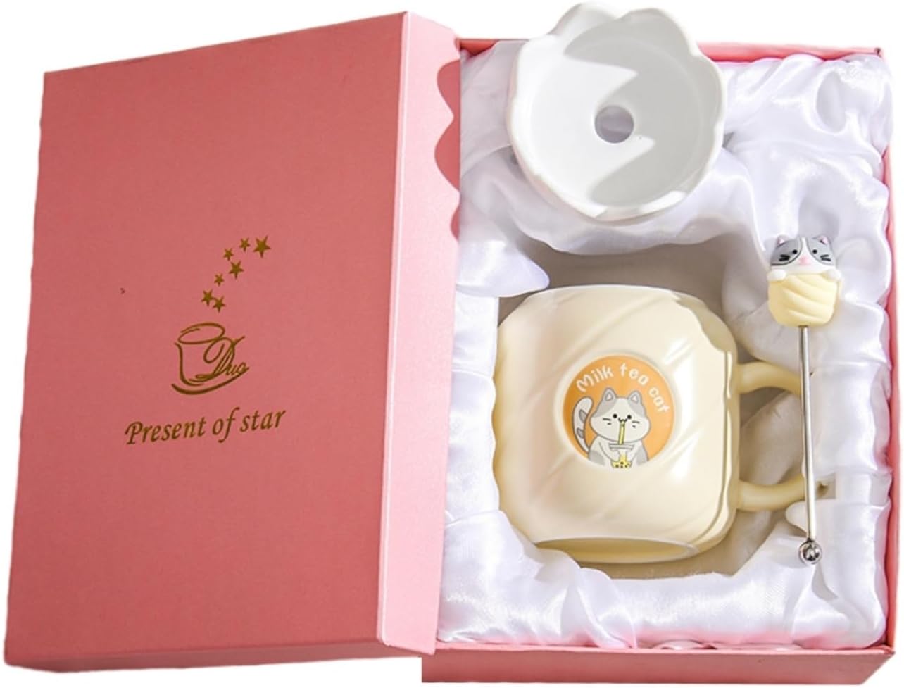 マグカップ 蓋付き 陶器 おしゃれ 可愛い イエロー+ギフトボックス パイナップル 猫柄 耐冷 耐熱 350ml 水カップ お茶 ミルク コーヒーカップ 姉妹 女生 カップル オフィスカップ 朝食カッ