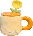 マグカップ 蓋付き スプーン付き 陶器 おしゃれ INS風 可愛い チューリップ たっぷり Youth 直飲み 400ml 水 お茶 ミルク コーヒーカップ ティーカップ オフィスコップ 朝食カップ