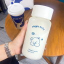 ウォーターボトル 500ml ガラス水筒 すりガラス クリア ボトル ケータイマグ 直飲み 耐熱 女の子 可愛い 熊柄 夏用 旅行 ストラップ スポーツ 通勤通学 無鉛 水飲みコップ 通勤通学 携帯便