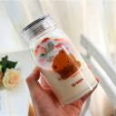 ウォーターボトル 480ml ガラス 水筒 かわいい 熊柄 小容量 直飲み 耐熱 超軽量 ステンレス 女の子 洗いやすい 耐久性 ジム アウトドア 運動用 夏用...