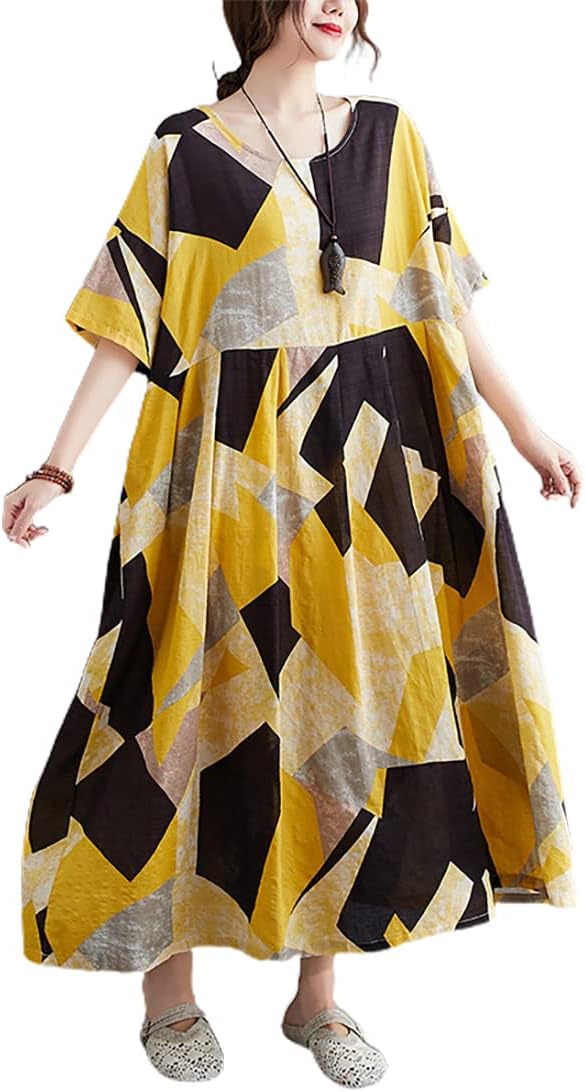 ワンピース レディース 夏 ビッグシルエット 半袖 リラックス マキシワンピース ロング 森ガール ゆったりワンピース ポケット付き 体型カバー カジュアル 涼しい 着やすい ネイビー