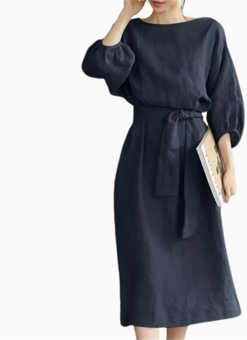 リネンワンピース 半袖 ロングワンピース 綿麻 ミモレ丈 ナチュラル 大人可愛い 体型カバー 着回し 夏 ワンピース 春 秋 冬 ロングワンピース レディース チュニック マキシ丈 トップス 大きい