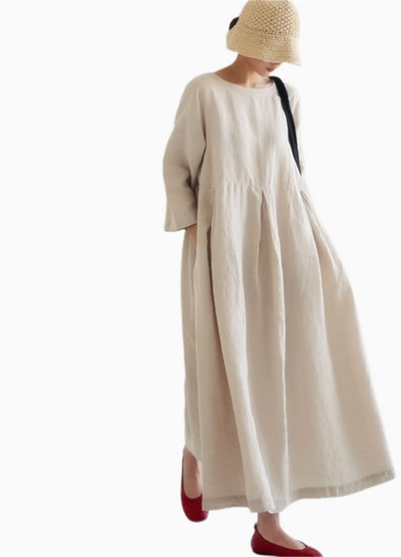 レディース ワンピース ロングワンピース 夏ワンピース スカート ラウンドネック ?シンプル おしゃれ カジュアル ゆったり 体型カバー 上品 無地 普段着 長袖 着痩せ 春夏 お洒落 旅行