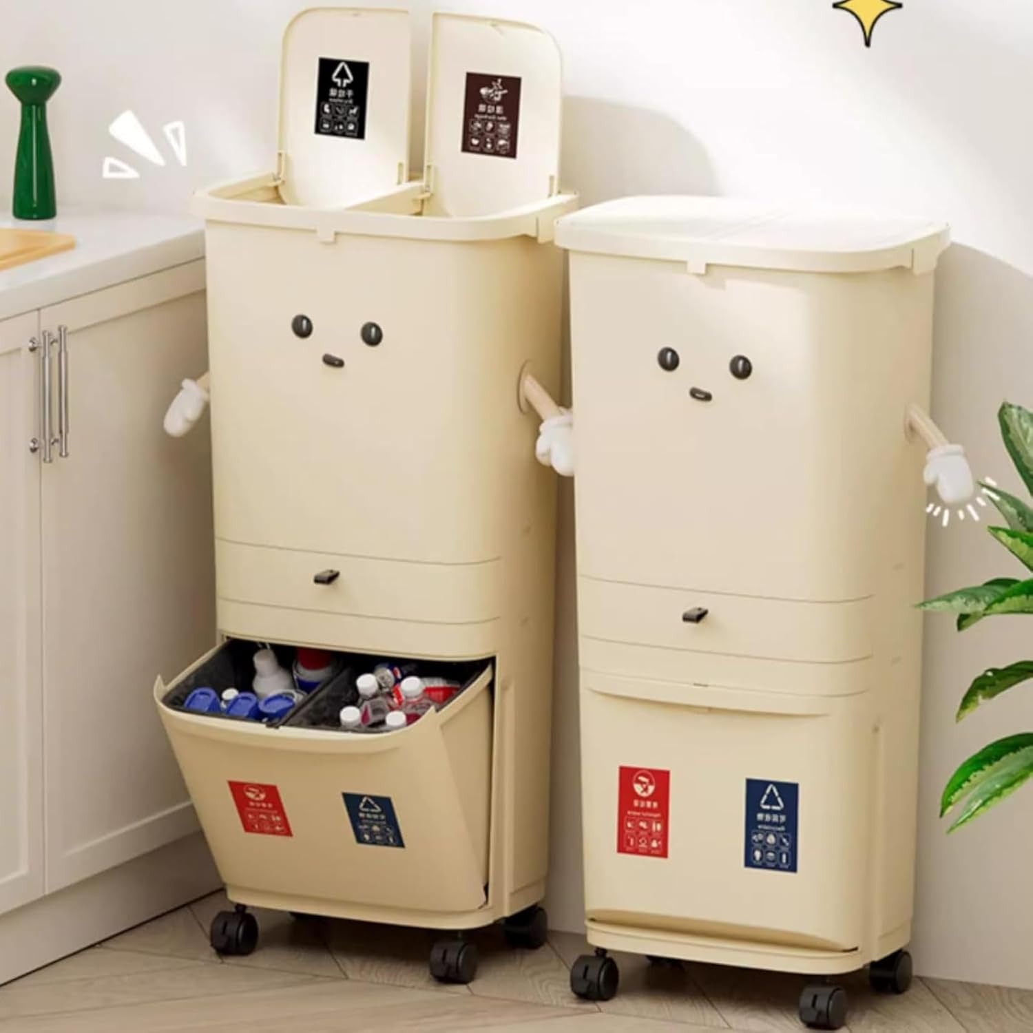 ゴミ箱ワンタッチ開閉抗菌3段分別ス...