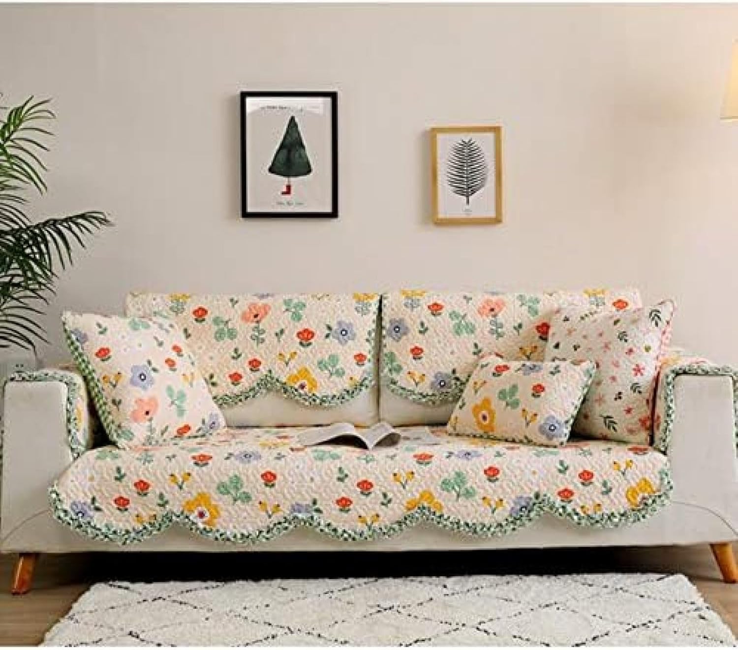 北欧 ソファーカバー 2人掛け マルチカバー 花柄 オシャレ 現代 カラー 90*160 田園風 優しい肌触り 肘掛け ソファー保護 汚れ防止 柔らかい 滑り止め 厚手 3人掛け 洗濯可 クリスタルベ [2]