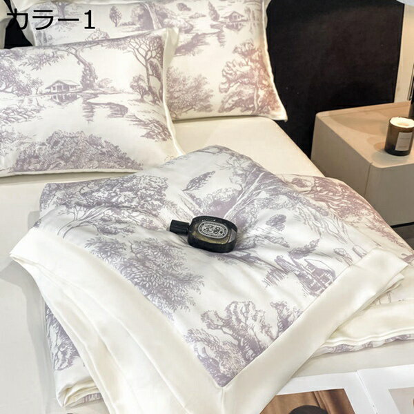 購入25％OFF 夏布団用 肌掛け布団カバーセット 春夏秋 接触冷感 ひんやり 水墨画 シルクみたい