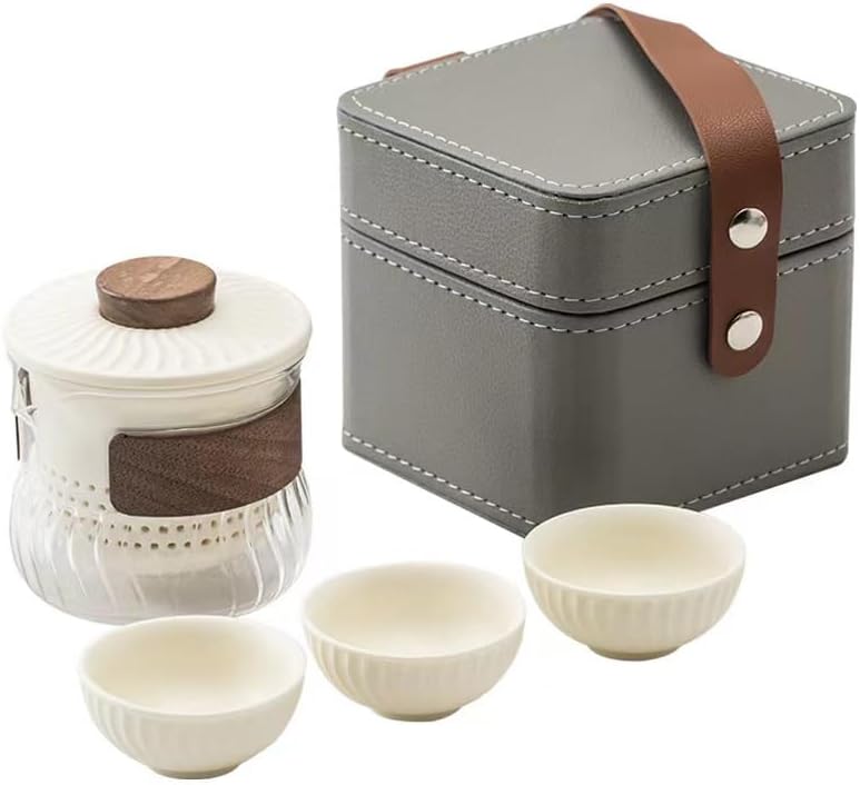 Tea-Utensils - 旅行茶器セット携帯セラミックガラス快客カップ1ポット3カップ携帯収納バッグセットアウトドア旅行キャンプ車載随行カンフー茶