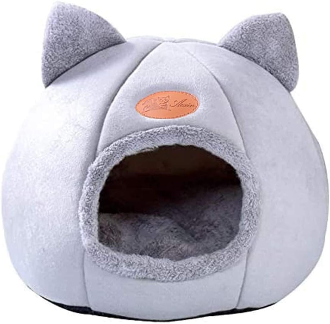 Bed - 猫ベッド 猫ハウス ペット用寝袋 キャットハウス ドーム型 暖かい ふわふわ 折りたたみ式寝マット 犬猫兼用 室内用 寒さ対策 保温防寒 猫犬小動物用 室内用厚み 暖かい 冬寒さ対策 ペット用品 L