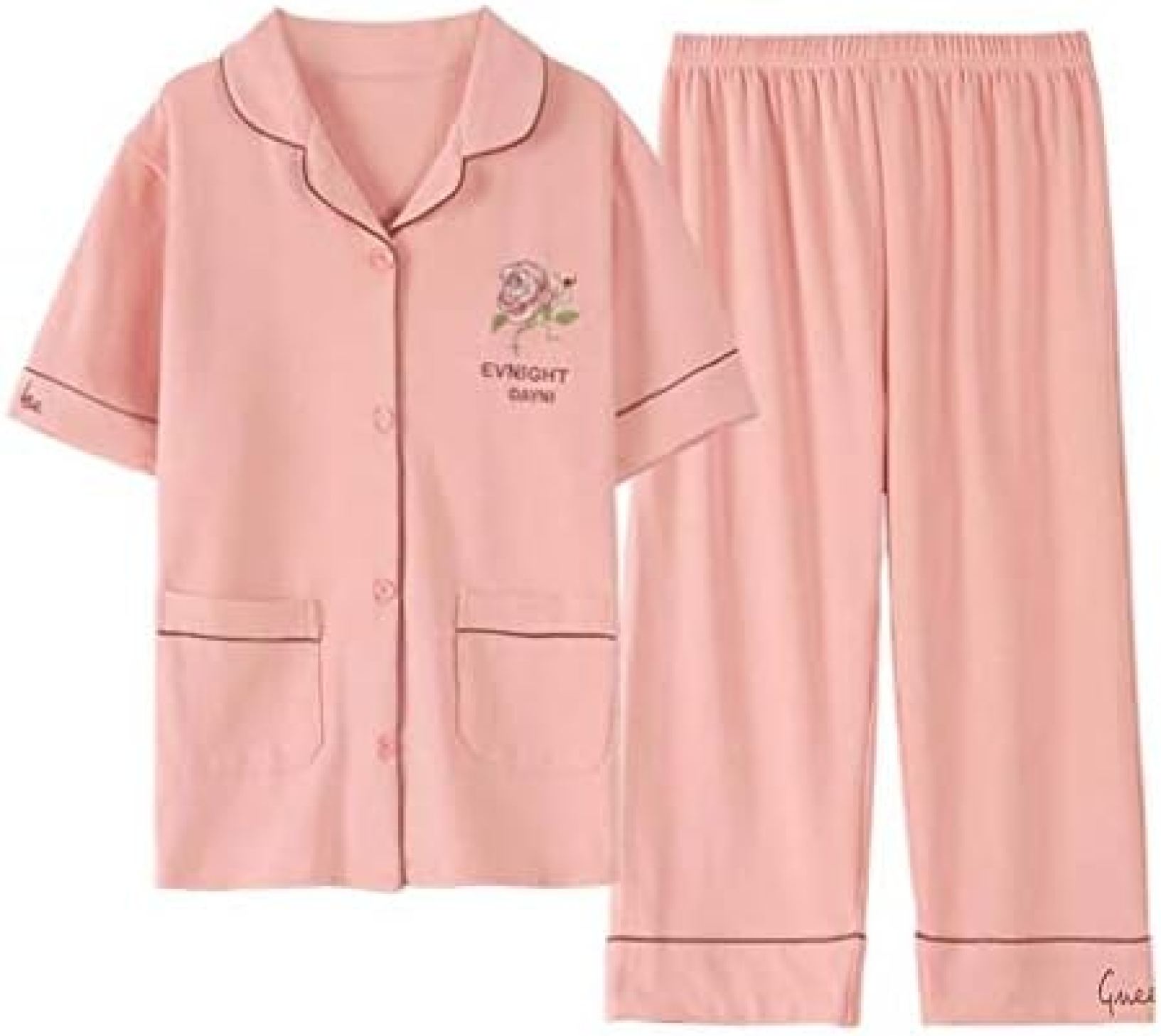 楽天M＆ONE2024ルームウェア レディース 夏用 半袖 7分パンツ パジャマ 綿100 前開き 上下セット 可愛い ゆったり 部屋着 便利服 薄手