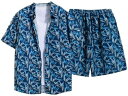 アロハシャツ メンズ 総柄 夏用 半袖シャツ ショートパンツ 2点セット 花柄 ハワイアン ビーチシャツ 日焼け防止 薄手 原宿風