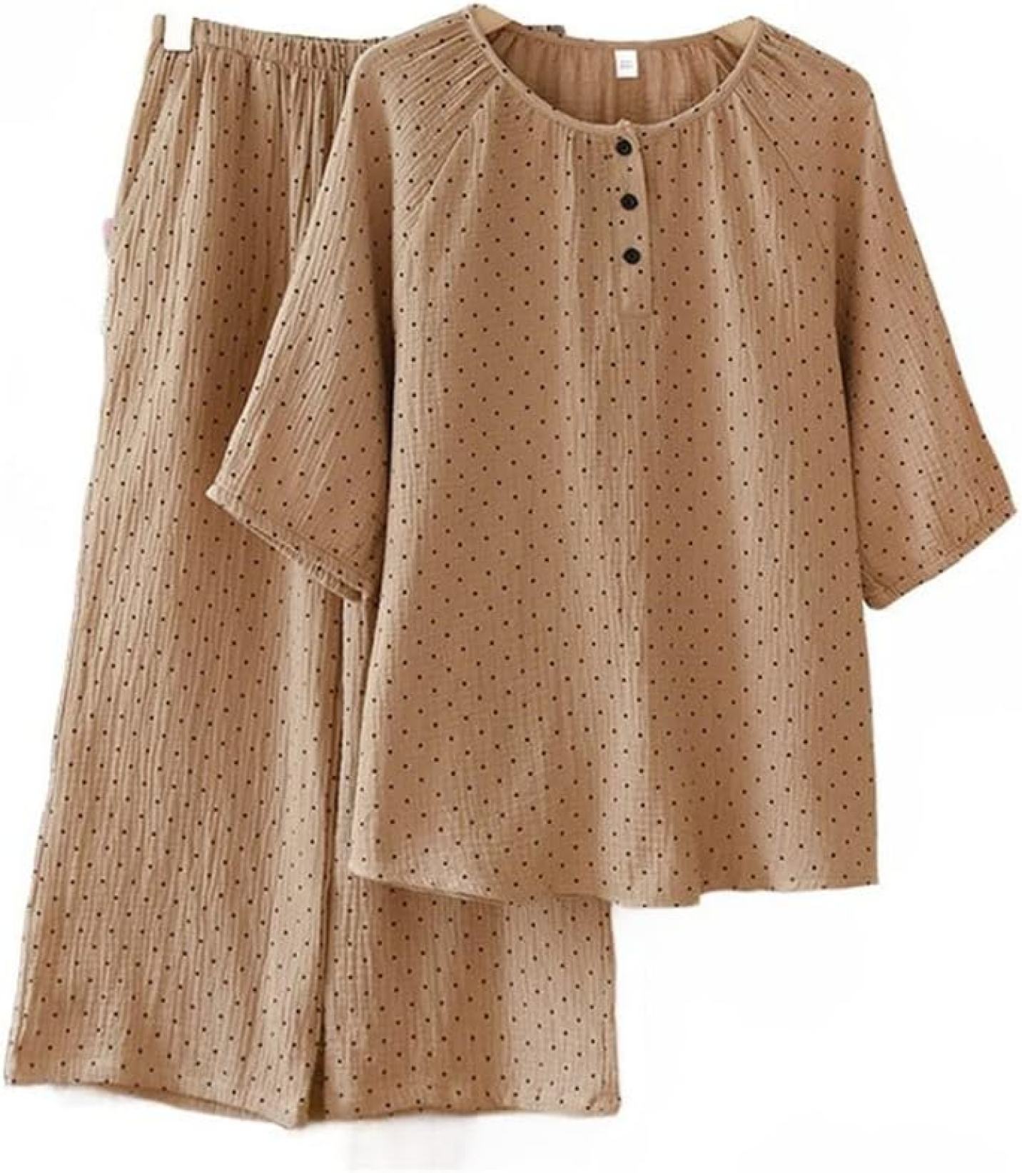 パジャマ レディース 綿 ルームウェア 七分丈パンツ 上下セット 部屋着 快適 通気 寝間着 前開き 水玉柄