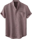 メンズ リネンシャツ バンドカラーシャツ 半袖 無地 Tシャツ ヘンリーネック 薄手 夏服 トップス 開襟シャツ 立つ襟 カジュアル ゆったり おしゃれ 涼しい 軽量 通気性 カットソー ビジネス 通