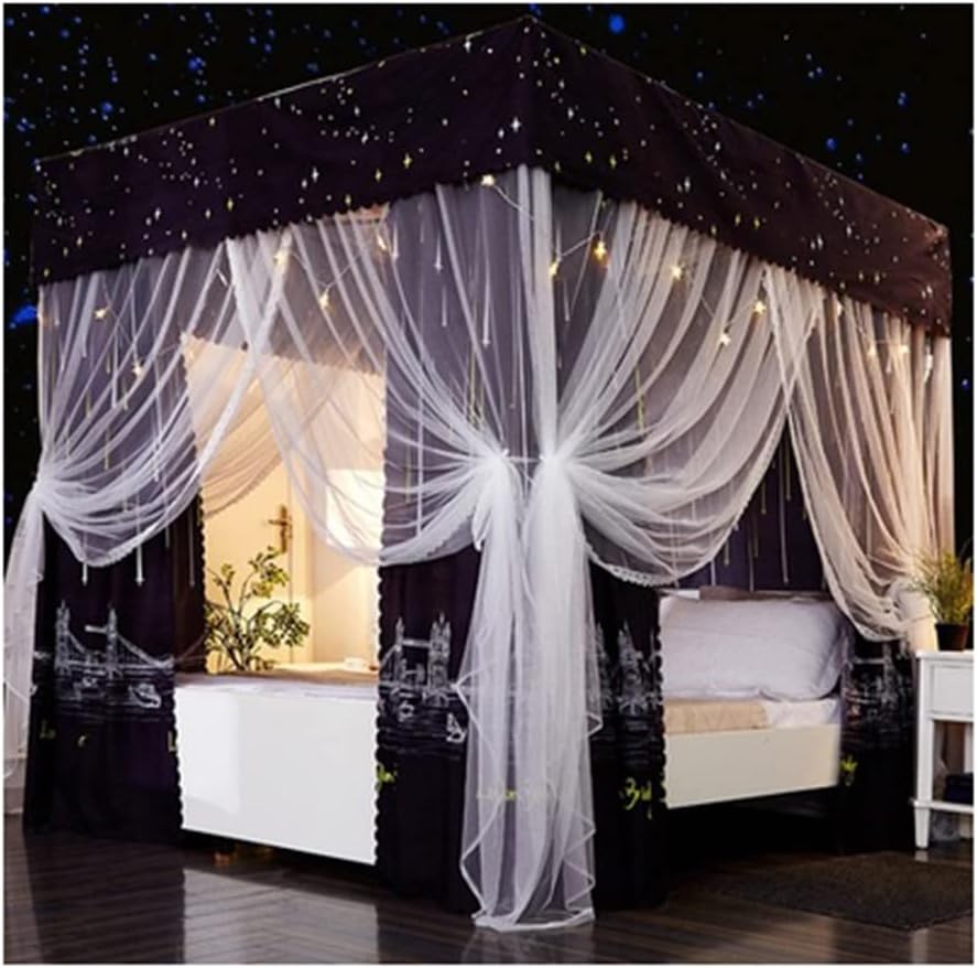 天蓋 ブラック 4 コーナー ポスト ベッド キャノピー モスキート ネット サポート付き シェーディングと 寝室のベッド カーテン インストールが簡単 (200X220X200CM B-2)