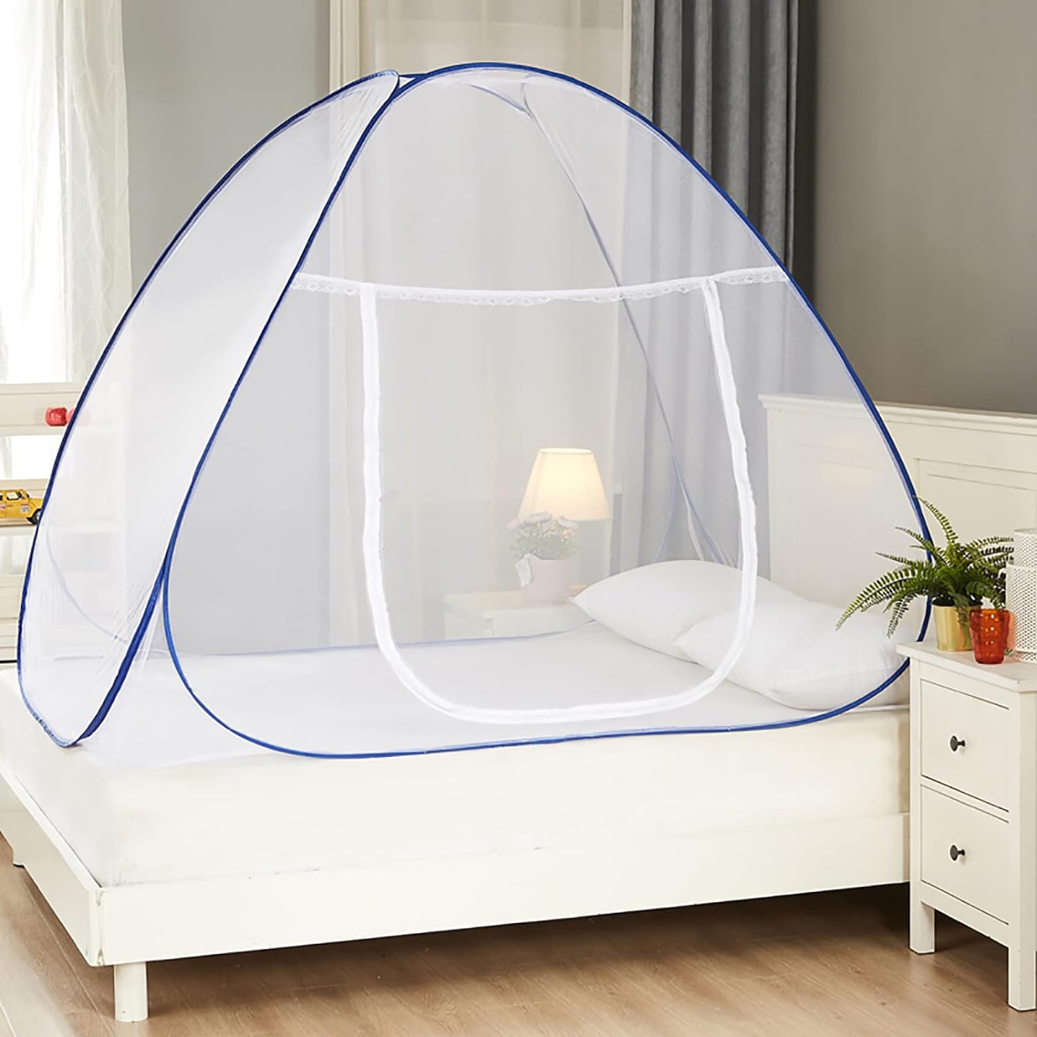 蚊帳（かや) テント式 ワンタッチ 一人用 箱型の蚊帳 底生地付き 虫/蚊よけ ムカデ対策 密度が高い 持ち運べる 組み立て簡単 収納便利 収納袋付 野外キャンプ 旅行 アウトドア190*120*13