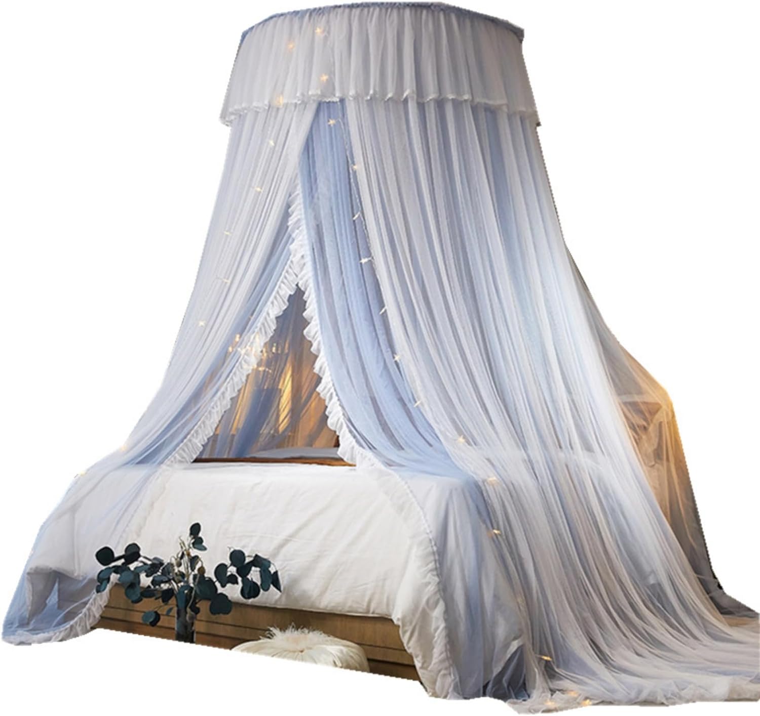蚊帳 天蓋 モスキートネット オシャレ 円柱形 大空間 吊り下げ かやフック付き プリンセス ベッド 虫除け対策 快適な安眠へ 部屋飾り お姫様気分 可愛い 装飾用 取り付け簡単 洗える (オフホワイ