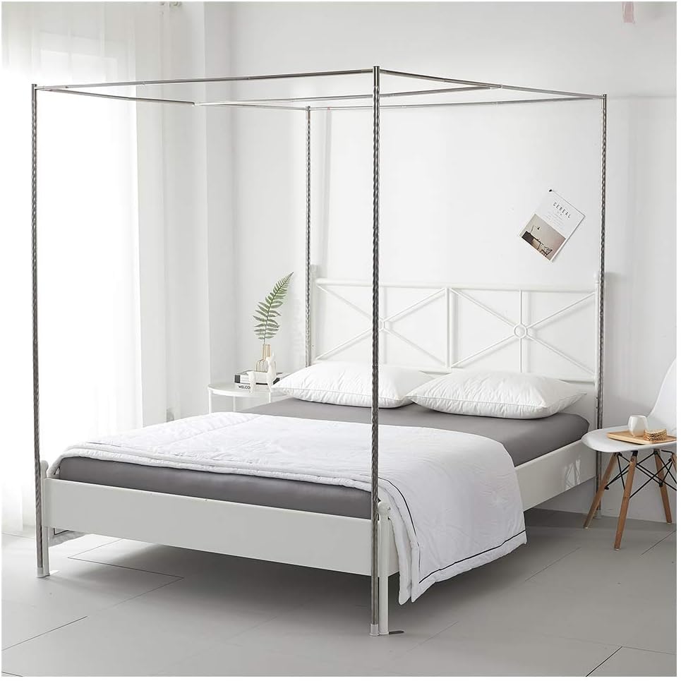 ステンレス鋼のベッドの天蓋フレーム、蚊帳ブラケット、4コーナーベッドポスト、金属製Tコネクター付きのねじ付き鋼管ベッドスタンド 24mm 1.5×2m bed