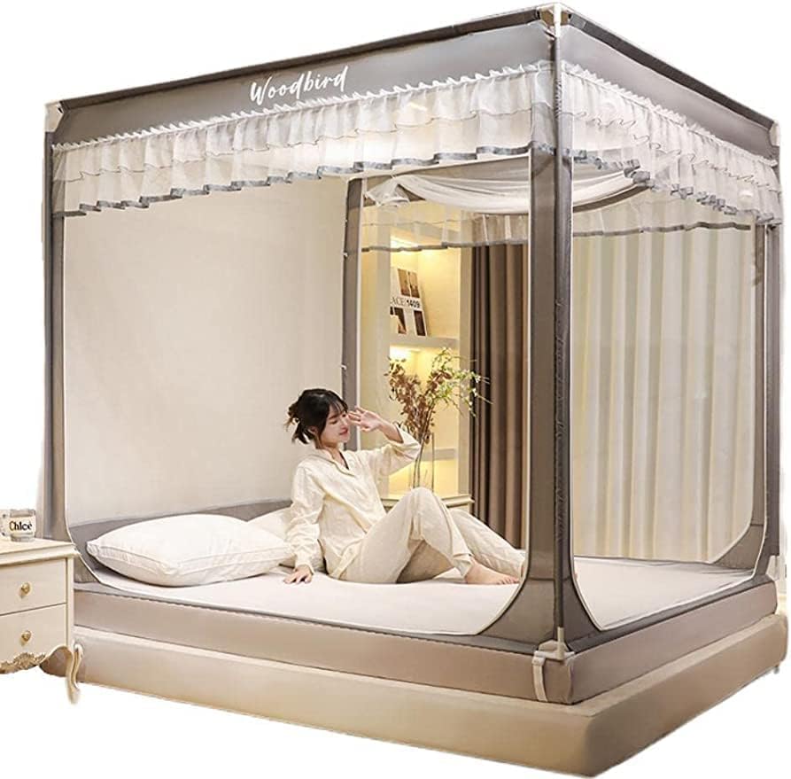 蚊帳 かや 箱型の蚊帳 3ドアタイプ 密度が高い 持ち運べる 収納便利 収納袋付 野外キャンプ (180幅X200長さX170高さ グレー)