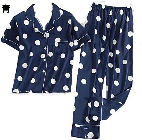 購入15%-30%OFF フェイクシルクパジャマ 水玉 レディース パジャマセット ラペル襟 カジュアル 半袖 ロングパンツ 購入15%-30%OFF フェイクシルクパジャマ 水玉 レディース パジャマセット ラペル襟 カジュアル 半袖 ロングパンツ