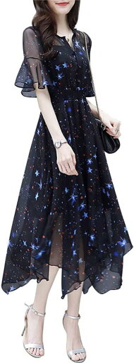 レディース シフォンワンピース ワンピース ロングワンピース ガーゼドレス チュールワンピース 夏服 カジュアル ファッション 半袖 星空 エレガント スリム 演奏会 パーティー レディース シフォンワンピース ワンピース ロングワンピース ガーゼドレス チュールワンピース 夏服 カジュアル ファッション 半袖 星空 エレガント スリム 演奏会 パーティー