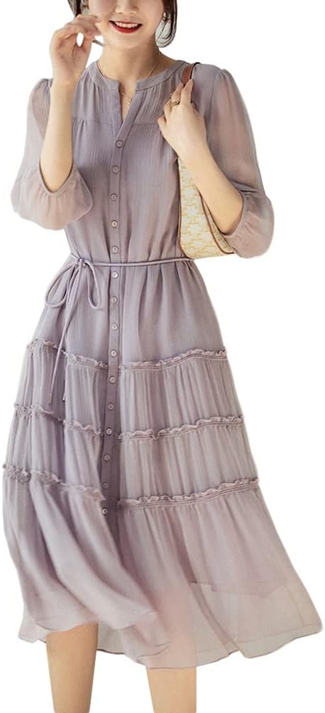 レディース ワンピース ドレス ロングワンピース サマーワンピース ミドル丈ドレス チュールワンピース 夏服 エレガント Vネック カジュアル 甘い 柔らか 着痩せ 演奏会 デート 通勤 日常着