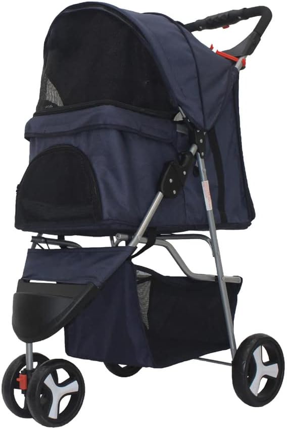 ペット用ベビーカー 小型 犬 猫 多機能ポータブル 3 輪ペットカート 折りたたみ 収納 軽量 散歩 お出かけ 通院 LB-292 (ネイビー)