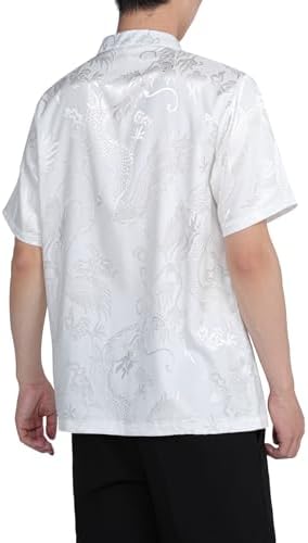 購入15％-30%OFF メンズ シャツ 半袖 M-5XL 夏服 スタンドカラー チャイナボタン 光沢 涼しい 刺? 黒白