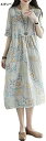 購入15%-30%OFF ワンピース レディース 半袖 ドレス 花柄 ミモレ丈 チュニック トップス Aライン 麻ワンピ 花柄 可愛い ロングワンピース ナチュラル リネンワンピース Vネック 涼しい 膝丈 Aラインドレス シンプル 爽やか 綿麻 大きいサイズ(4)