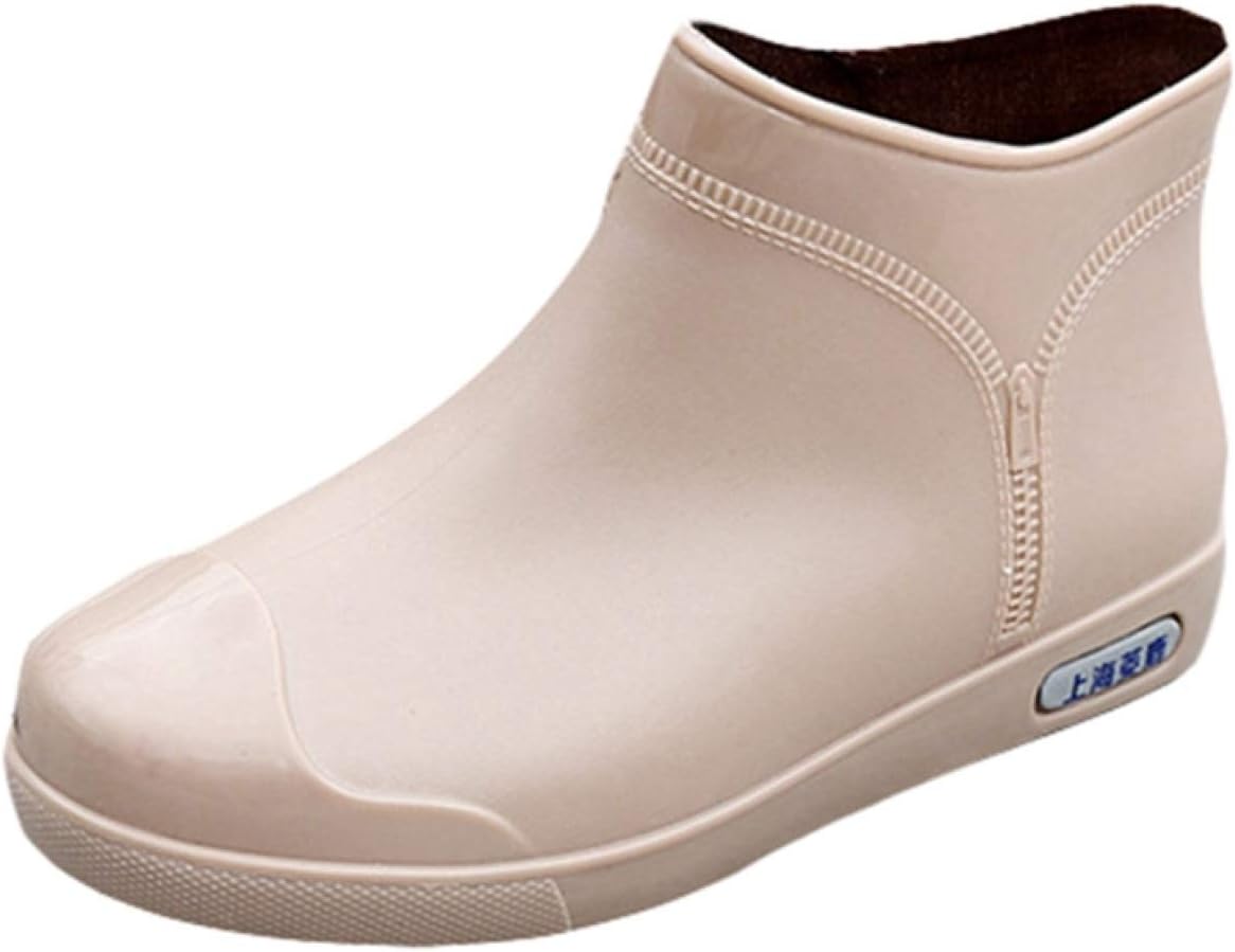 ショートブーツ レインブーツ レディース ショート ヒール おしゃれ 防水 防滑 雨天兼用 歩きやすい 履きやすい 楽ちん シンプル 美脚 スリッポン 黒 ブラック カーキ パープル 軽量 レインシュ