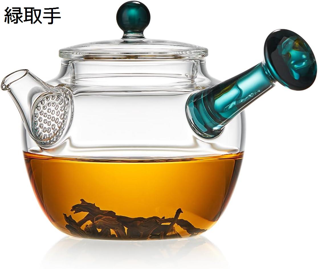 ポカロティー 急須 耐熱ガラス ミニ急須 一人用 緑取手 花茶 麦茶 大容量 伝統工芸品 緑茶-茶道道具