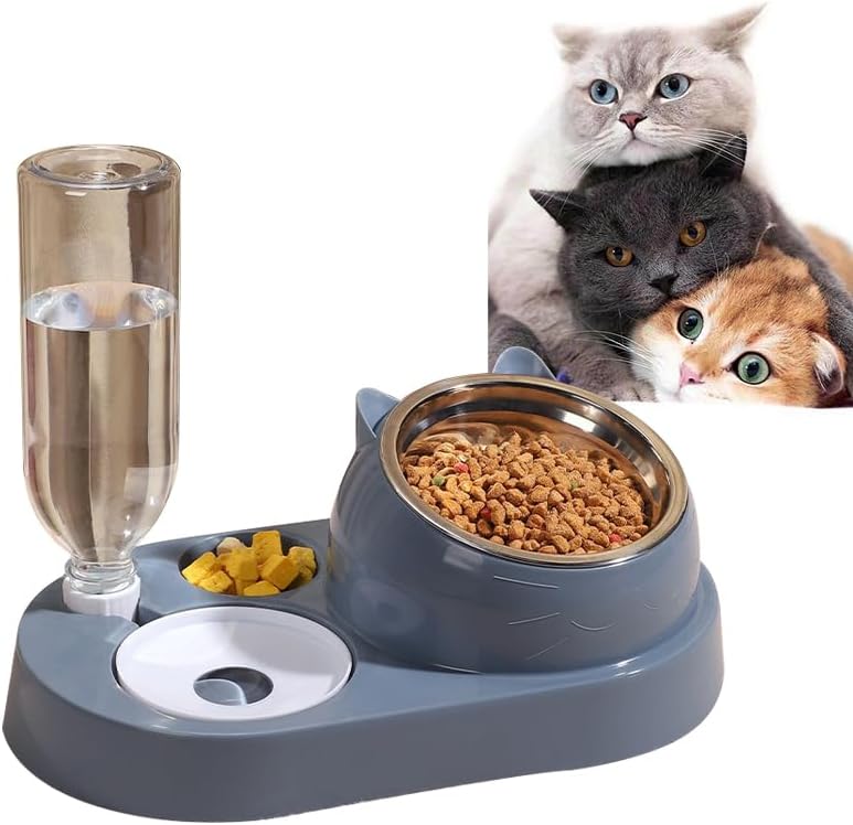 猫 餌入れ 食器 犬 Cat Bowl フードボウル 皿 ペットボウルスタンド ダイニング フードボール ペット食器 自動給水 (スモッグブルー)