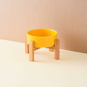 ペットボウル 木製スタンド付き セラミックボウル フードボウル 可能 手入れ簡単 ペット用品 犬 猫食器 陶器 (イエロー 20CM)