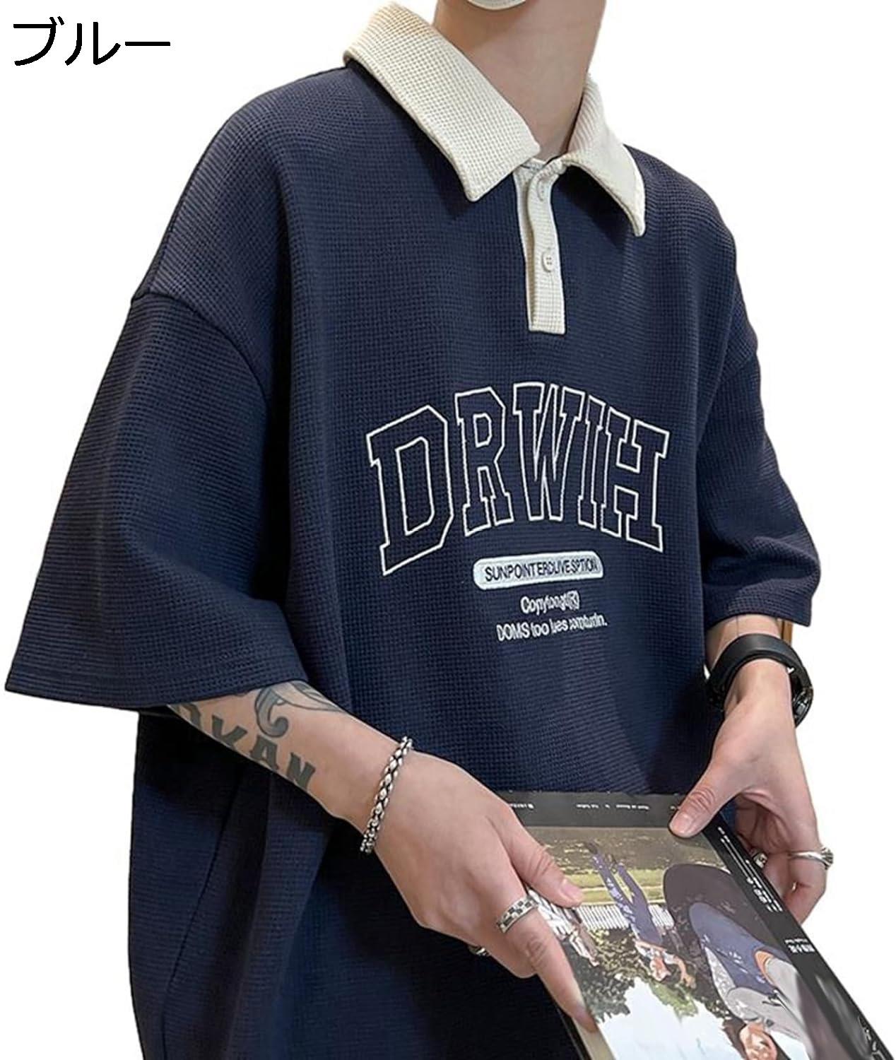 購入15％-30%OFF メンズ ポロシャツ 英語柄 半袖 夏 ボタンダウン tシャツ ラペル 襟付