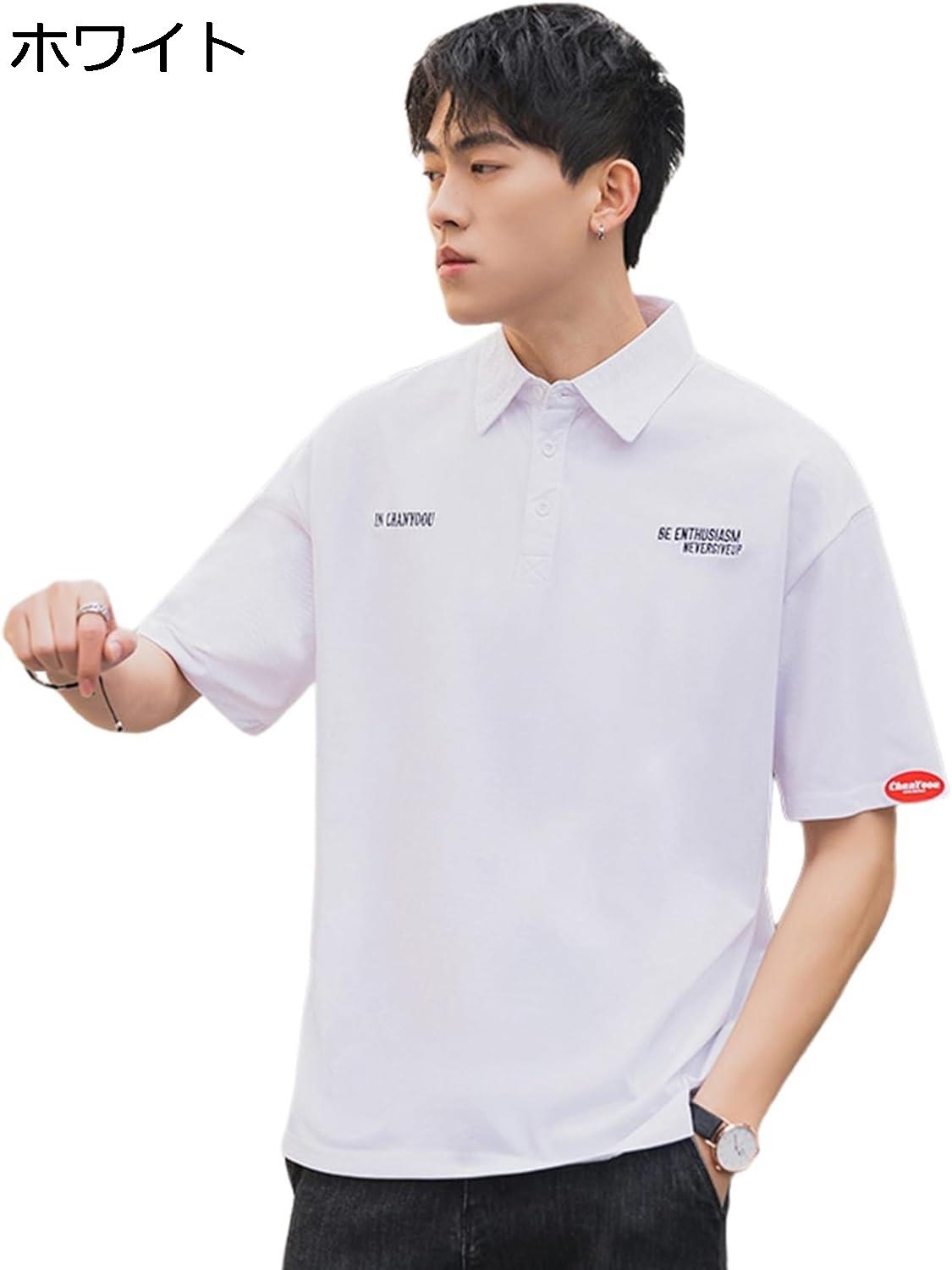 ポロシャツ Tシャツ メンズ 半袖 夏服 綿 オシャレ 英字柄 カジュアル 通勤 通学 スポーツ シ