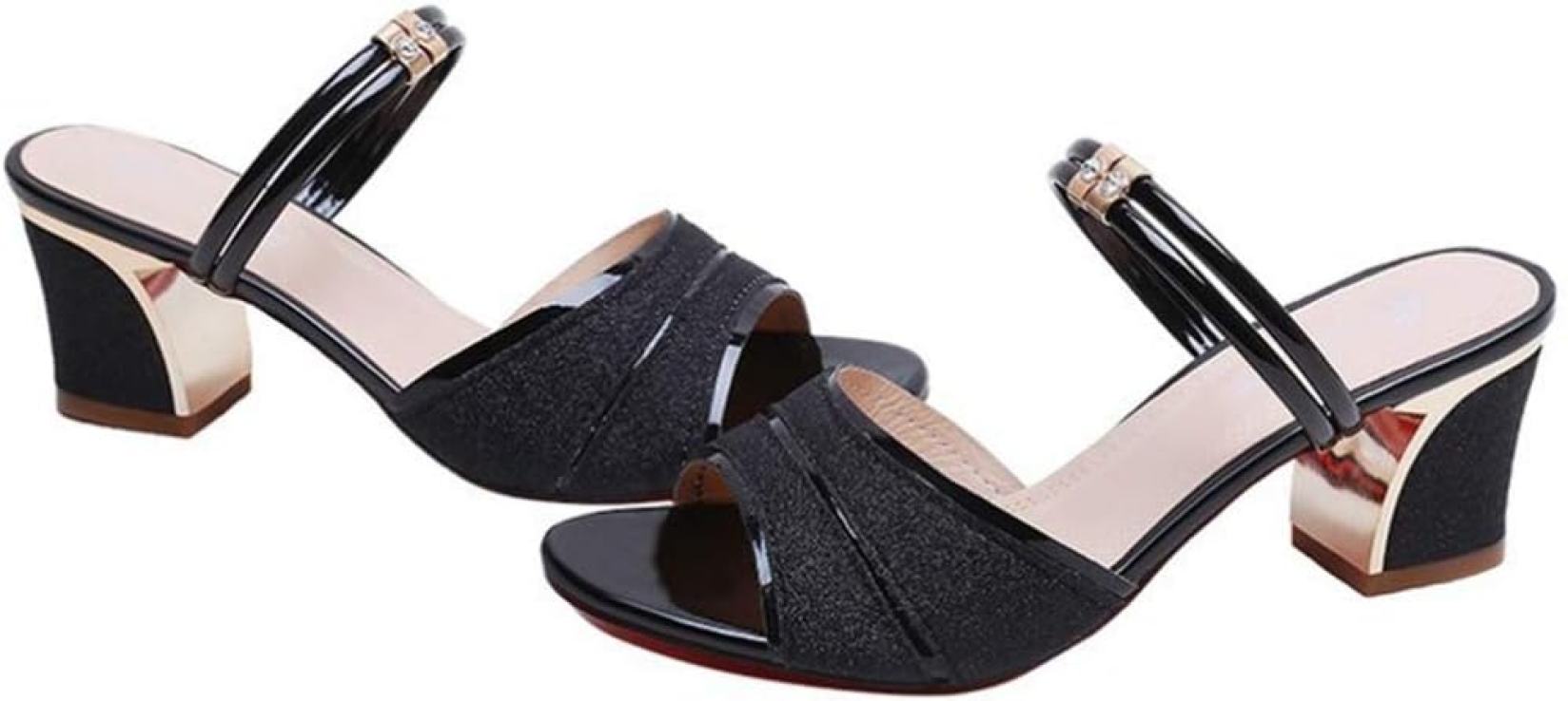 キラキラ ファッションサンダル ミュール 2way チャンキーヒール 6cmヒール おしゃれ 美脚 オープントゥ つっかけ オフィス 通勤 走れる 疲れない 安定感 歩きやすい 細見え アウトドア 旅