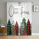 クリスマスツリースノーフレークシアーカーテンホームウィンドウ用クリスマスデコレーションリビングルームベッドルーム用チュールカーテン-W135 x H160cm x2(3)