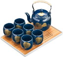 トレイ付き紅茶セット 黒磁器ティーセット、ティーポットセット1個 ティーカップ6個 ティートレイ1個 ステンレスフィルター1個 紅茶愛好家 女性 男性 美しいセ...