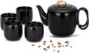 セラミックティーポットセット ゴールドトリム 磁器ティーポット 茶漉し付き 茶漉し付き 4カップ お茶用 豪華で滑らかな釉薬ティーポット ダブルハンドル付き 女性用 ギフト(3)