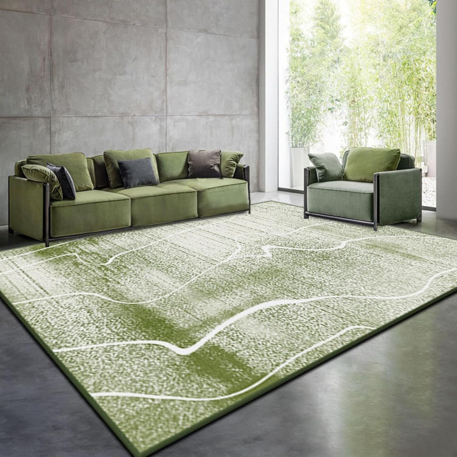 ラグマット グリーン 60x90cm カーペット 丸洗い 北欧 抽象的 耐摩耗性 抗菌 防臭 すべり止め 防ダニ 防音 折り畳み 柔らかい 床暖房対応 絨毯 じゅうたん 長方形 室内用 リビング ベッ