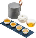 ティーカップセット 中国磁器 Gongfu ティーセット ポットに 4杯 アジアン ティーセット ポータブル 車用 ティーポット セット 外出 アフタヌーンティ...