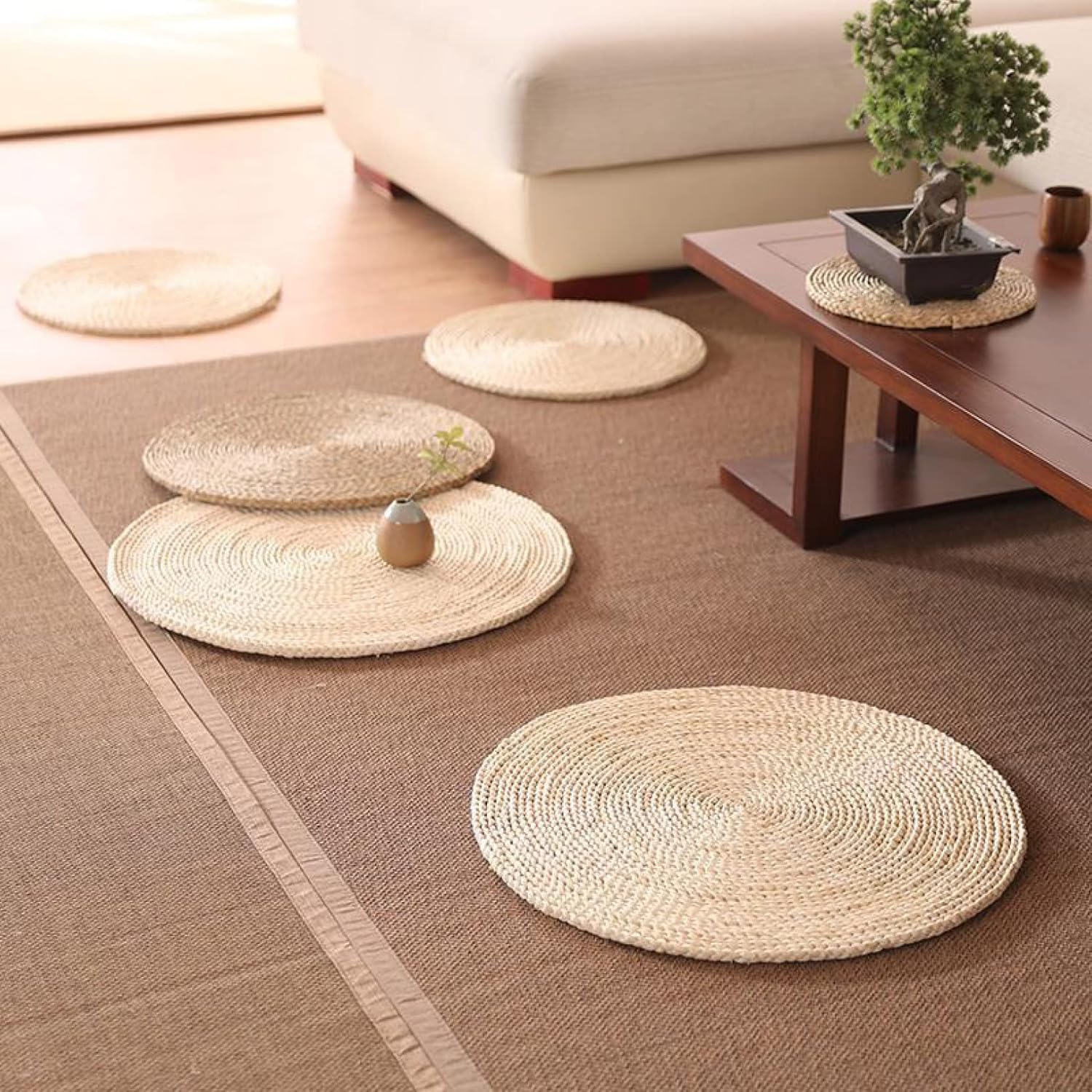 クッション 座布団 丸 30*30cm 大きめ 筵パッド 座ぶとん 厚手 オシャレ ダイニングチェア 無地 カラー 天然い草 テレワーク 30*30cm*2 ぼっすい 座り心地いい 和調 シンプル お