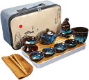 陶器製ティーセット 番茶器セット 急須 湯呑みセット 茶器乾燥ティートレー ティーポット&カップセット 茶缶 収納バッグ付き ポータブル 茶器揃な お茶出し 超軽量 中華風 ハーブティー 茶葉 登山