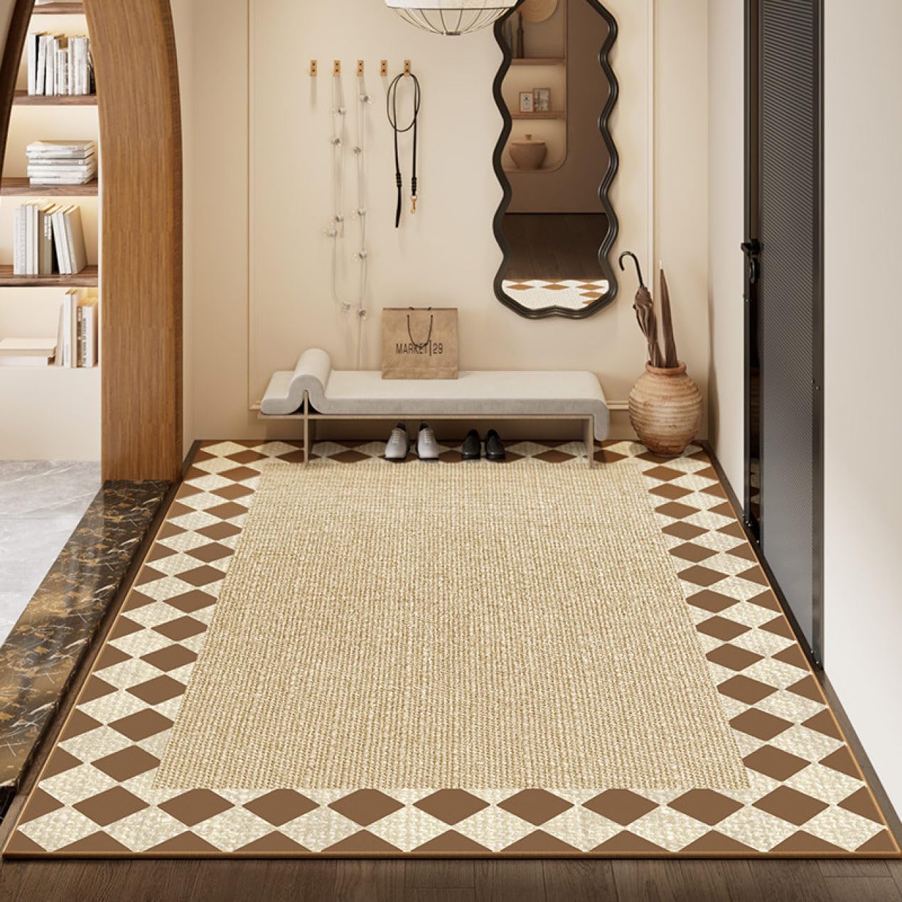 玄関マット チェック柄 おしゃれ 室内 カラー6 洗える 薄型 ドアマット 屋外 泥落とし 滑り止め 吸水 ラグ カーペット 家庭用 業務用 屋内 抗菌防臭 ウォッシャブル 耐磨耗性 低反発 60*9