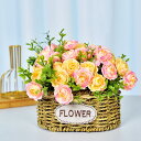 造花セット 絹花の花束 草編み籠付き 人工観葉植物 キレイ フェイクフラワー 人工花 ローズ/ひまわり/カスミソウブーケ 枯れない花 インテリア リビング 室内飾り 写真撮影 新生活お祝い 開店祝い