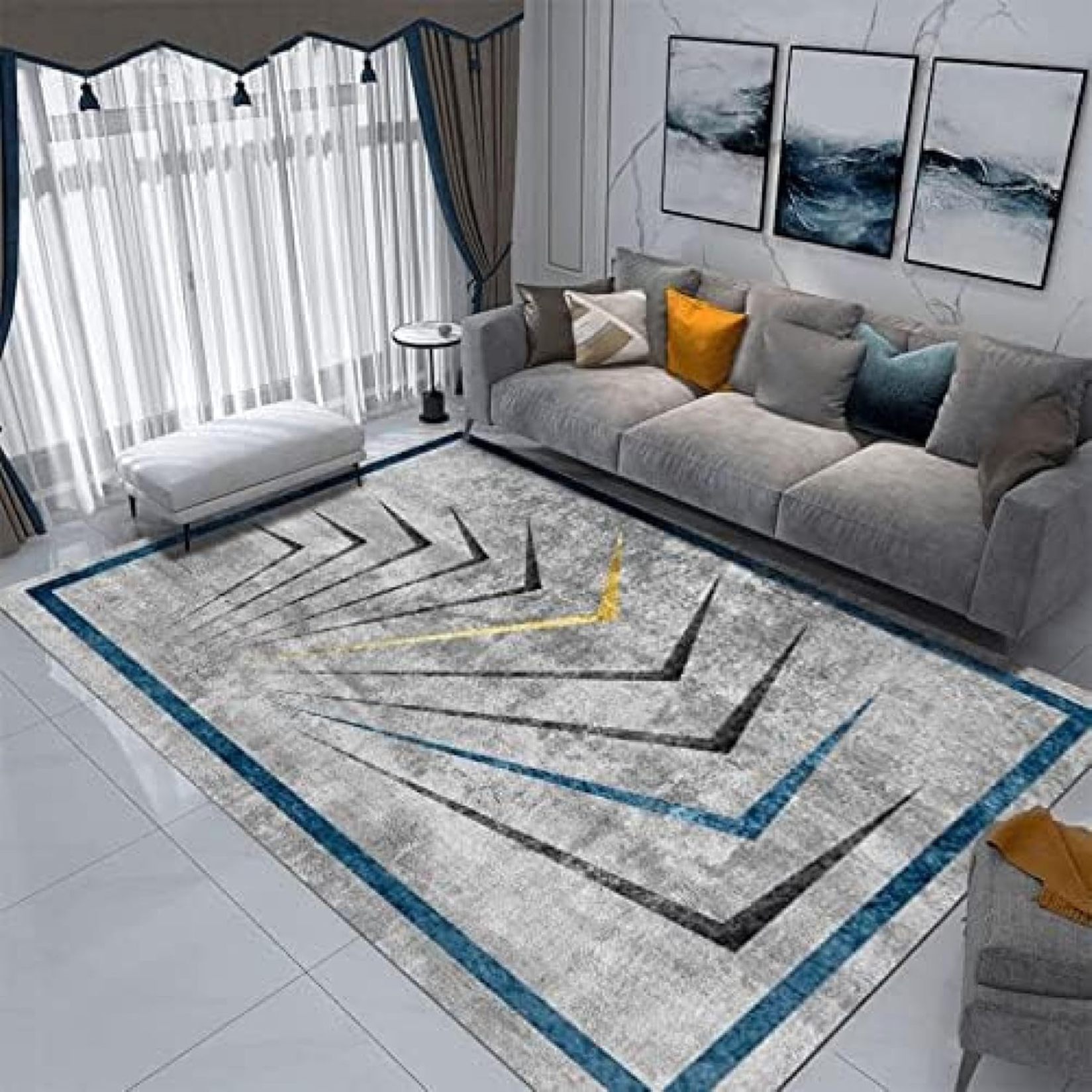 ラグ カーペット ラグマット カーペット 3畳 洗える チェアマット ライン洗えるラグ カーペット カラー サークル柄 紺 畳風 ホットカーペット対応 かわいい 北欧 オールシーズン モダン おしゃれ