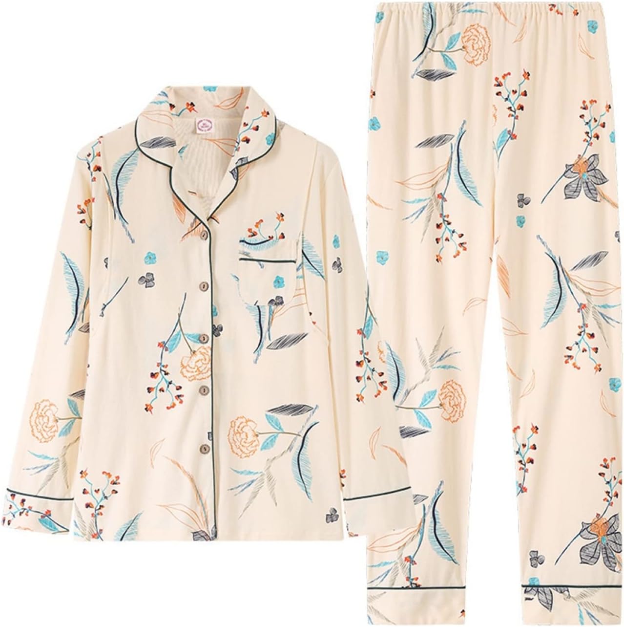 マタニティパジャマ レディース 春秋 綿100％ 長袖 花柄 ルームウェア M〜2XL 前開き 上下セット 部屋着 女性 産前産後 入院 授乳口付き ウエスト調整可 妊婦服 授乳育児 おしゃれ 柔らか