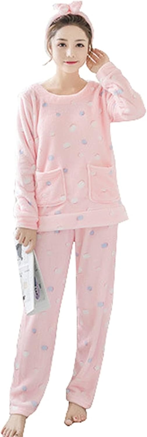Rakuten - パジャマ レディース 秋冬 長袖 フランネル かわいい 猫柄/ドット柄 ルームウェア 女性 部屋着 暖かい もこもこ 学生 クリスマス プレゼント M〜2XL