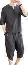 セットアップ メンズ 上下2点セット M-5XL 七分丈 半袖(五分袖) ティシャツ 綿麻 トップス サルエルパンツ おしゃれ 大きいサイズ 部屋着 Tシャツ ...
